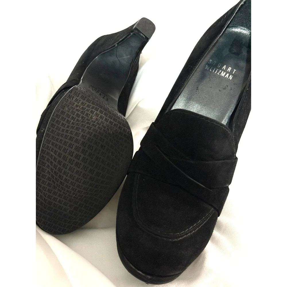 Stuart Weitzman Thea Black‎ Suede Platform Loafer Pumps Made in Spain 6.5 M